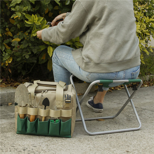 Outdoor Foldable Gardening Stool With Tote Bag