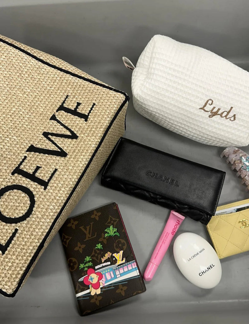 Waffle Custom Name Embroidered Beauty Pouch