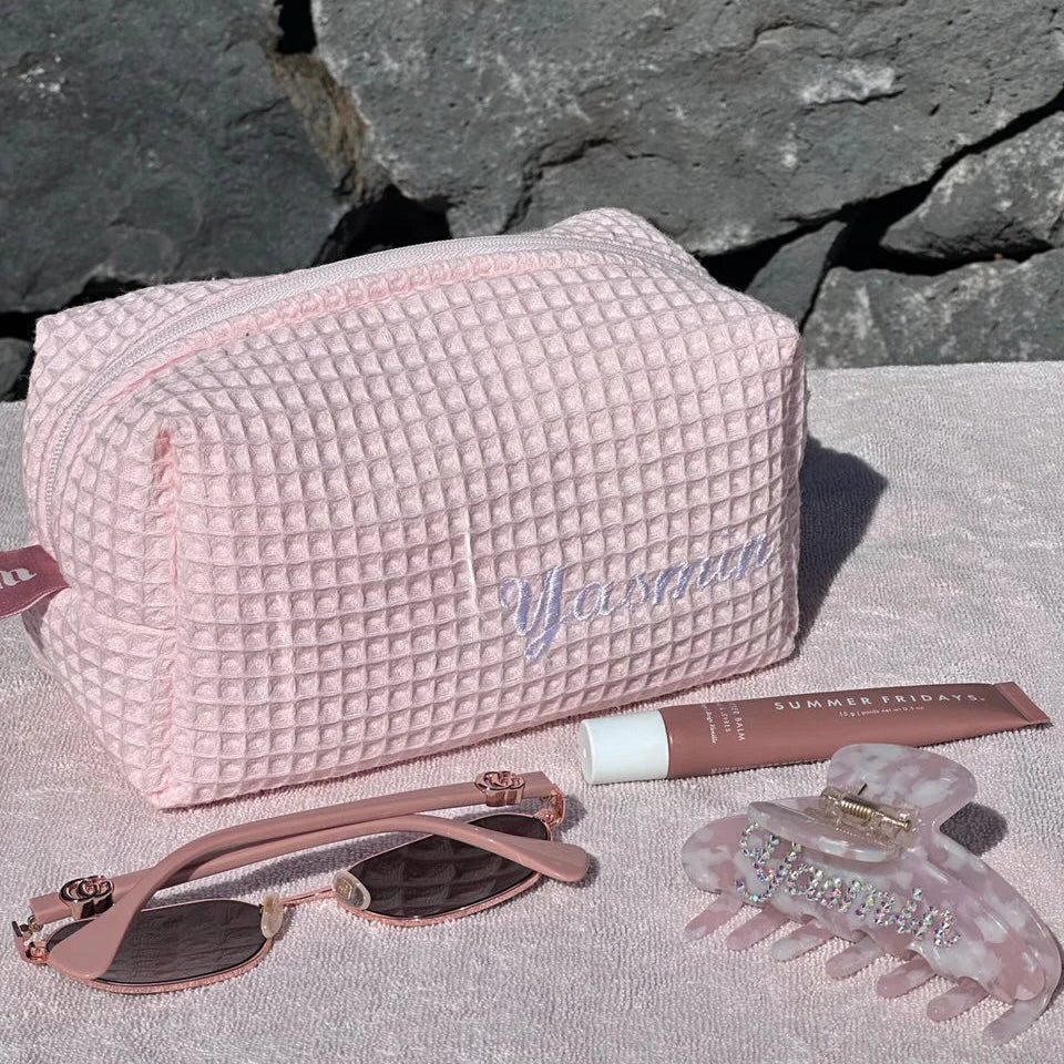 Waffle Custom Name Embroidered Beauty Pouch