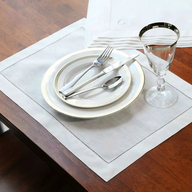4 Pcs Hemstitched Place Mat Cotton Napkins White Table Mat Beautiful Natural Linen Dinner Mat Fabric Napkin Place Mat
