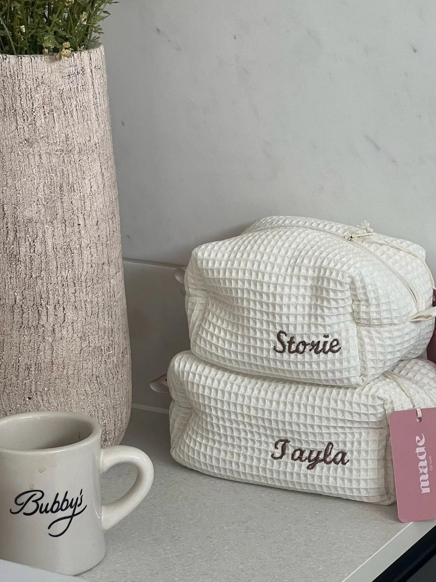 Waffle Custom Name Embroidered Beauty Pouch