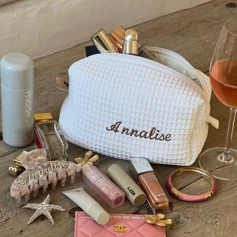 Waffle Custom Name Embroidered Beauty Pouch