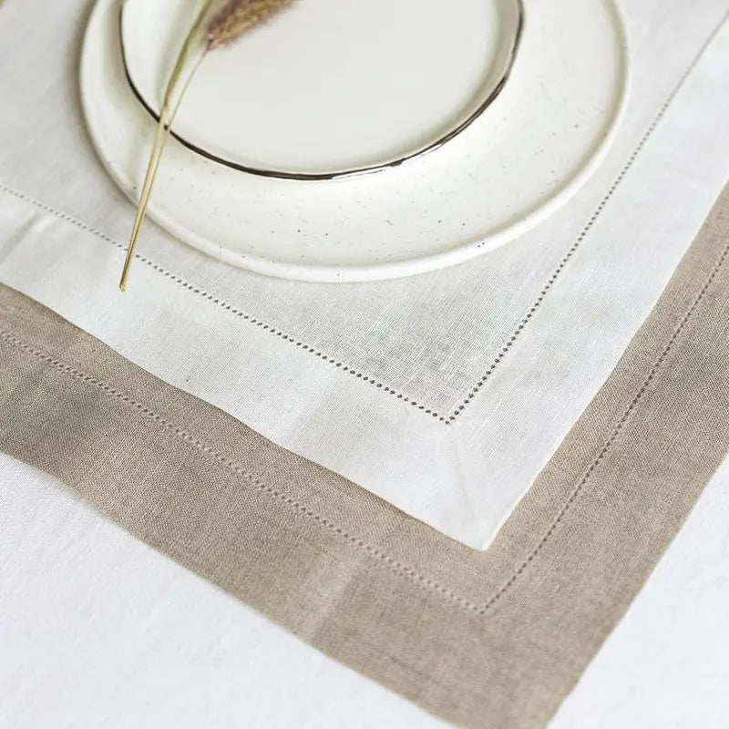 4 Pcs Hemstitched Place Mat Cotton Napkins White Table Mat Beautiful Natural Linen Dinner Mat Fabric Napkin Place Mat