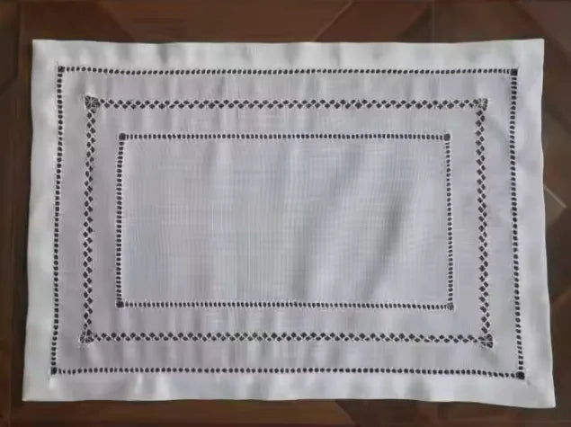 2pcs Hemstitched Napkins/Placemat,100% Linen, Handmade, White/Off White,  banquets/Hotel/Cafe