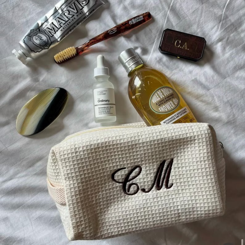 Waffle Custom Name Embroidered Beauty Pouch